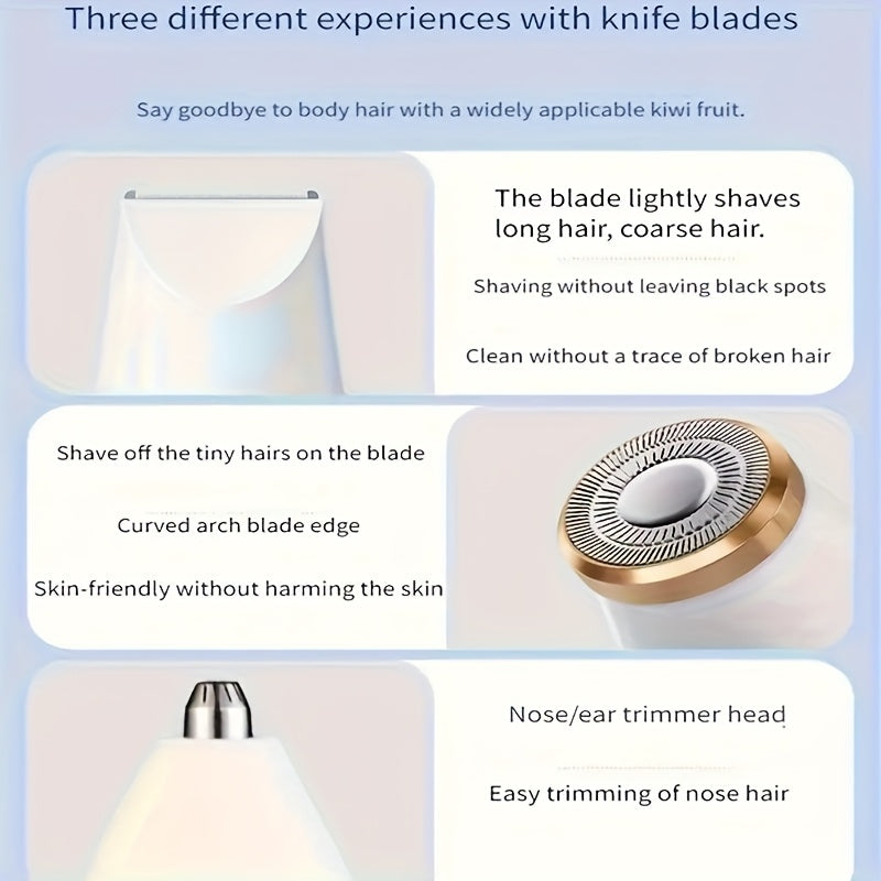 3-in-1 Electric Hair Removal Set USB Rechargeable Facial, Nose & Leg Trimmer