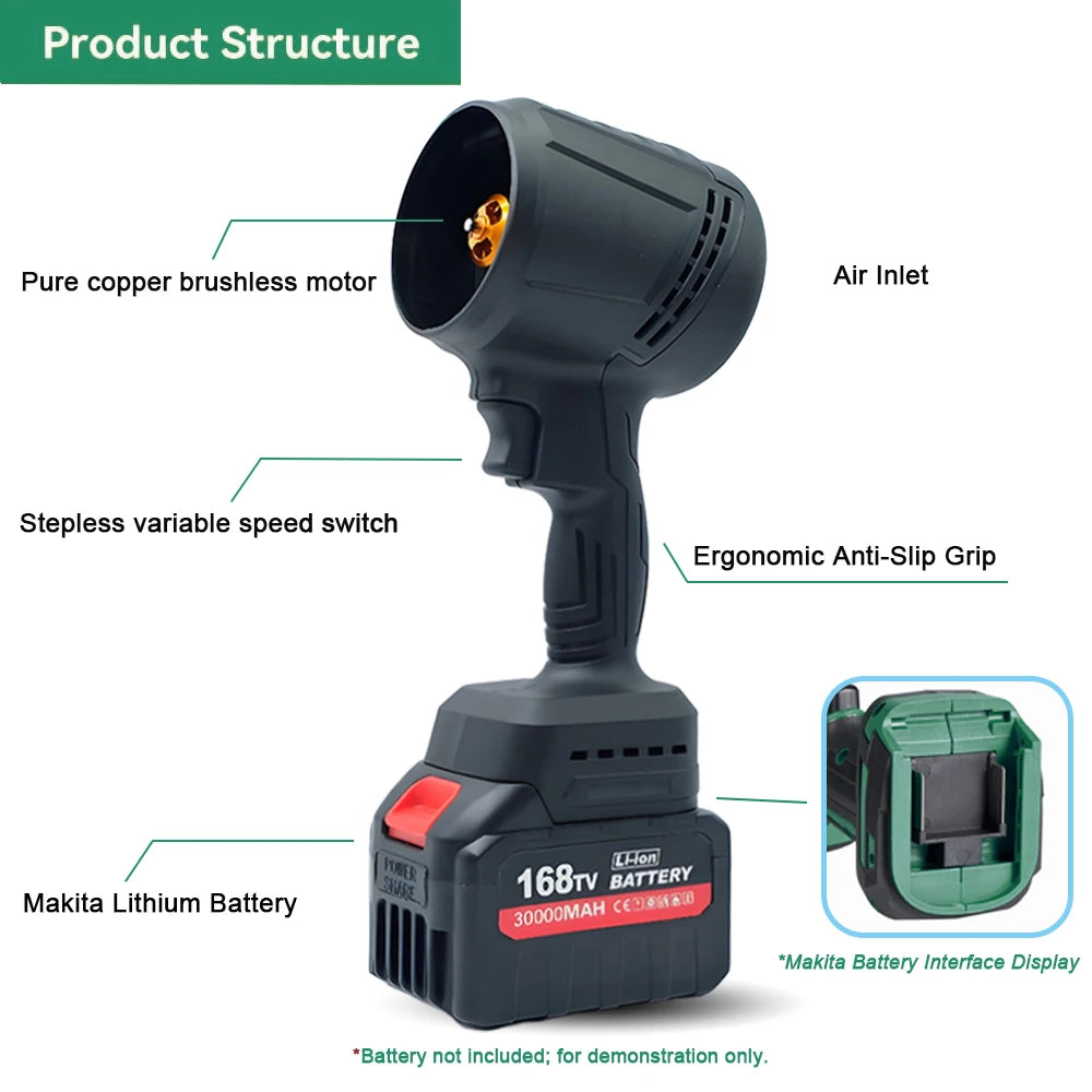 Powerful Brushless Turbo Jet Fan Blower For Car Leaf Snow Compatible Makita Battery