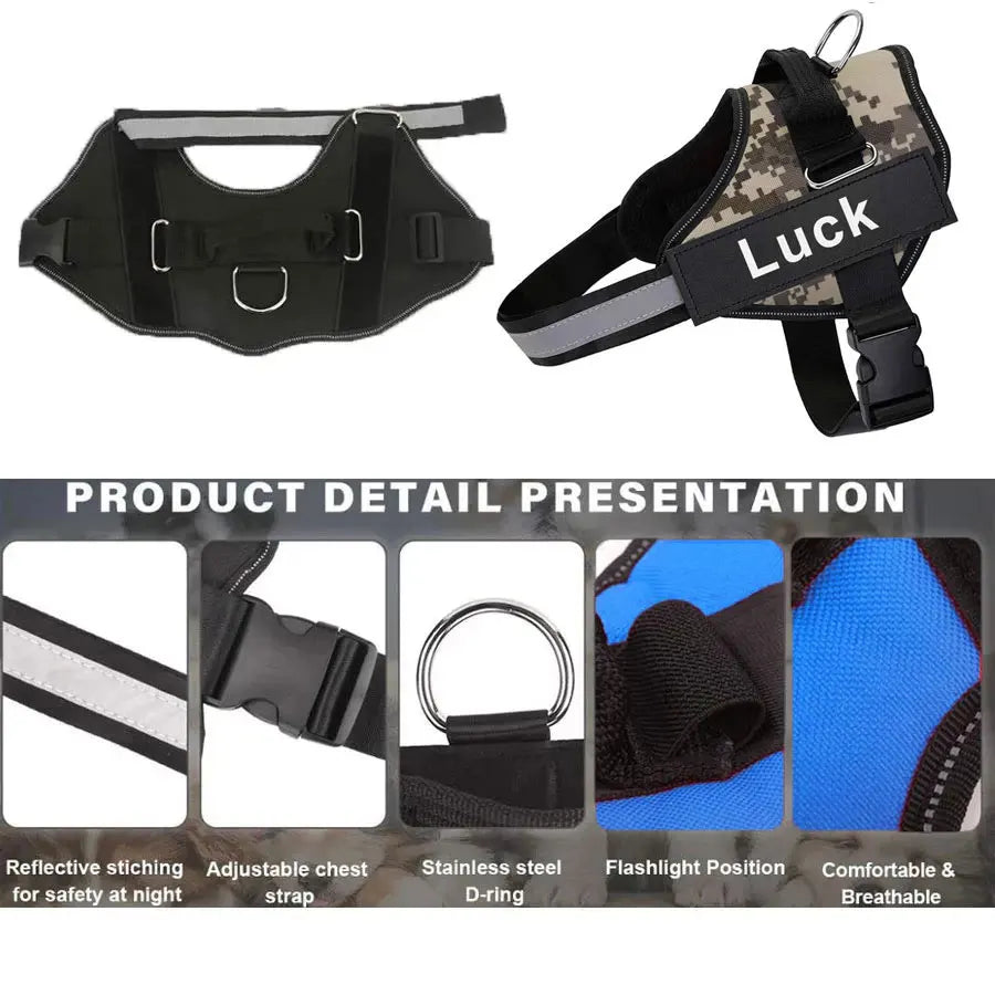 Customised Reflective Adjustable Dog Harness No Pull Breathable Pet Vest With ID Patch