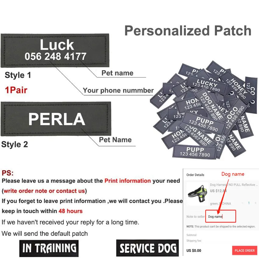 Customised Reflective Adjustable Dog Harness No Pull Breathable Pet Vest With ID Patch