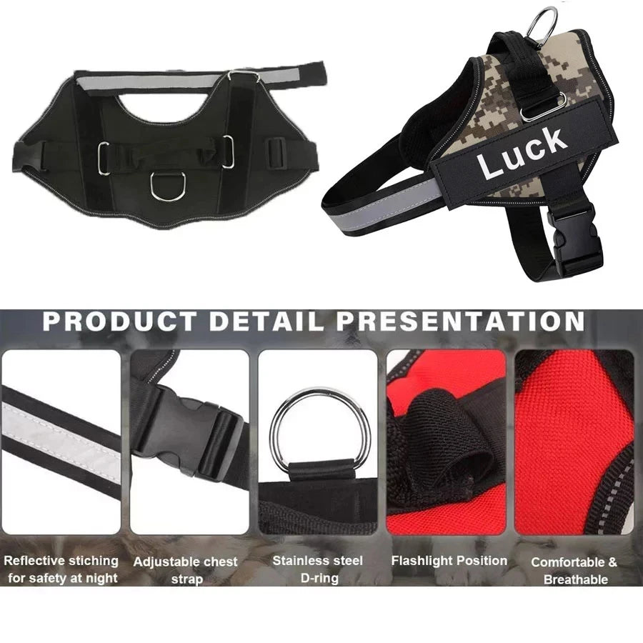 Customised Reflective Adjustable Dog Harness No Pull Breathable Pet Vest With ID Patch