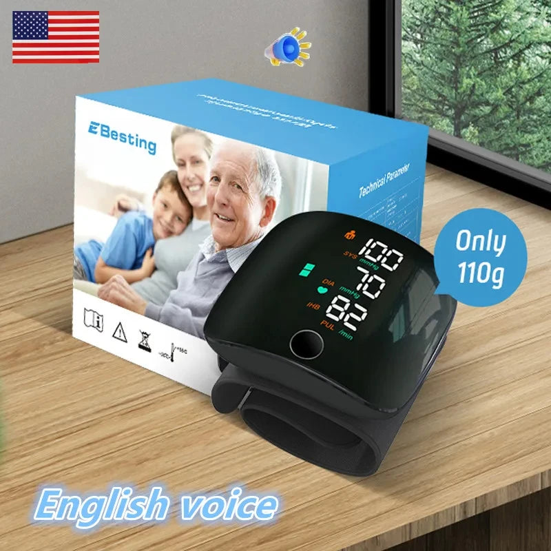 Wrist Blood Pressure Monitor With Voice Function USB Rechargeable And Heart Rate
