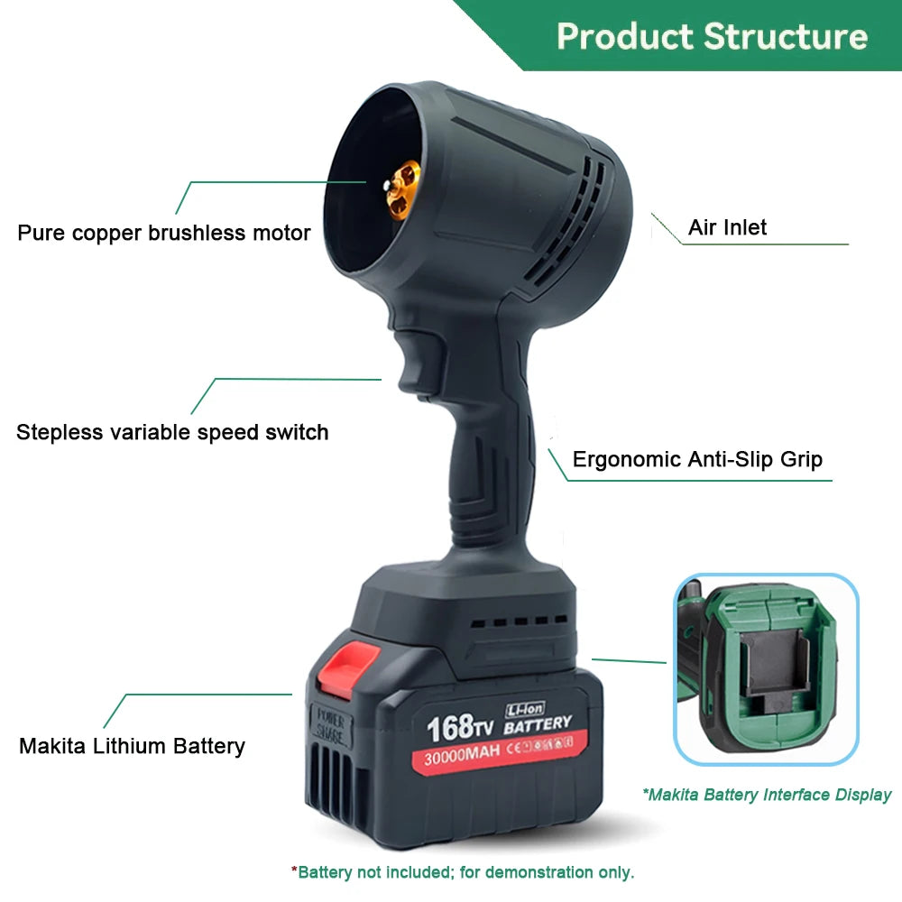 Powerful Brushless Turbo Jet Fan Blower For Car Leaf Snow Compatible Makita Battery