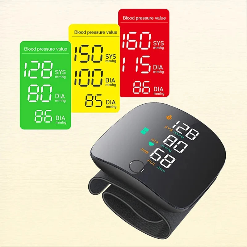Wrist Blood Pressure Monitor With Voice Function USB Rechargeable And Heart Rate