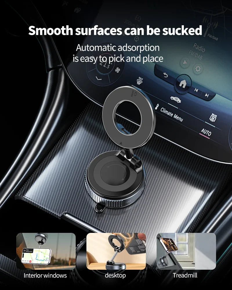 Magnetic Car Phone Holder 360 Rotation Vacuum Mount Foldable Strong Suction