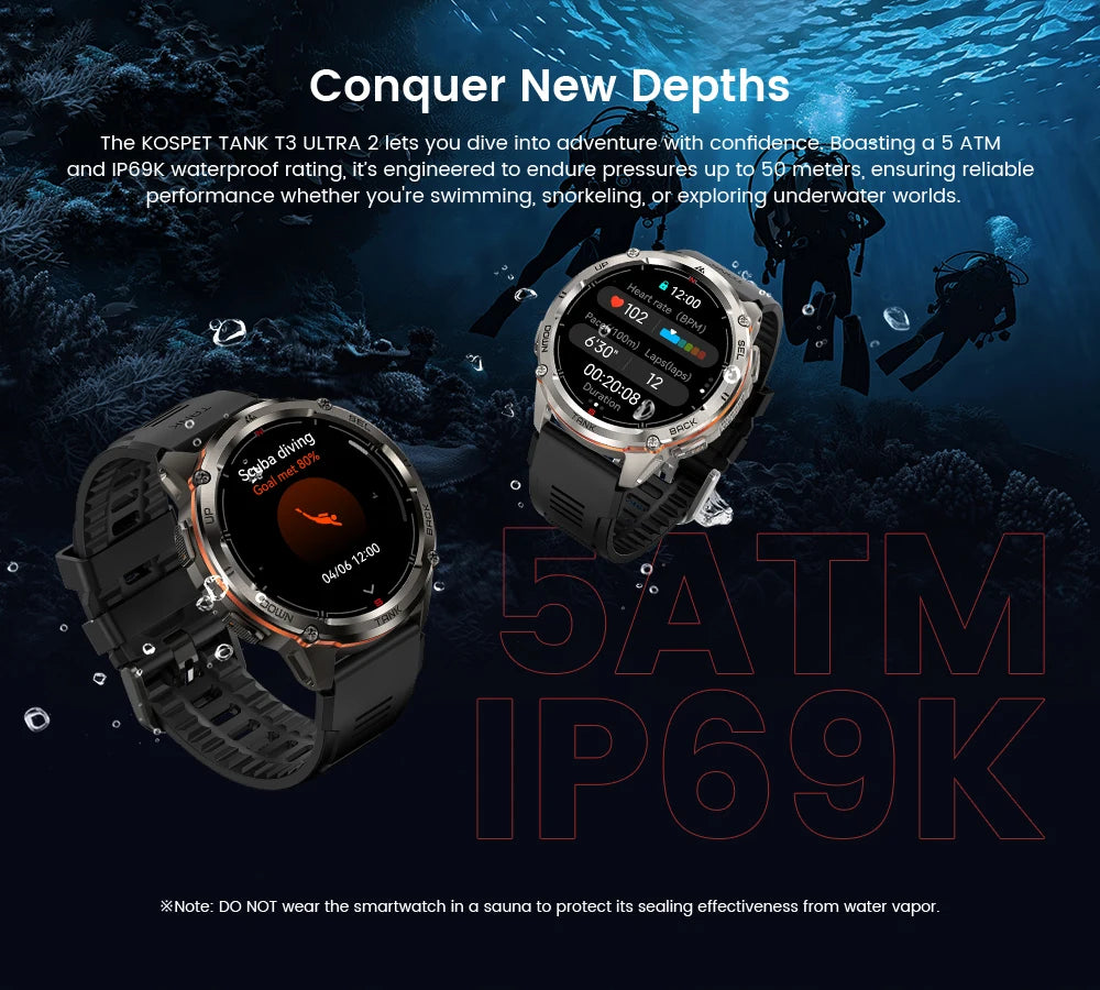 KOSPET TANK T3 Ultra 2 GPS Smartwatch | 60 Tage Akku, AMOLED, 5ATM, IP69K