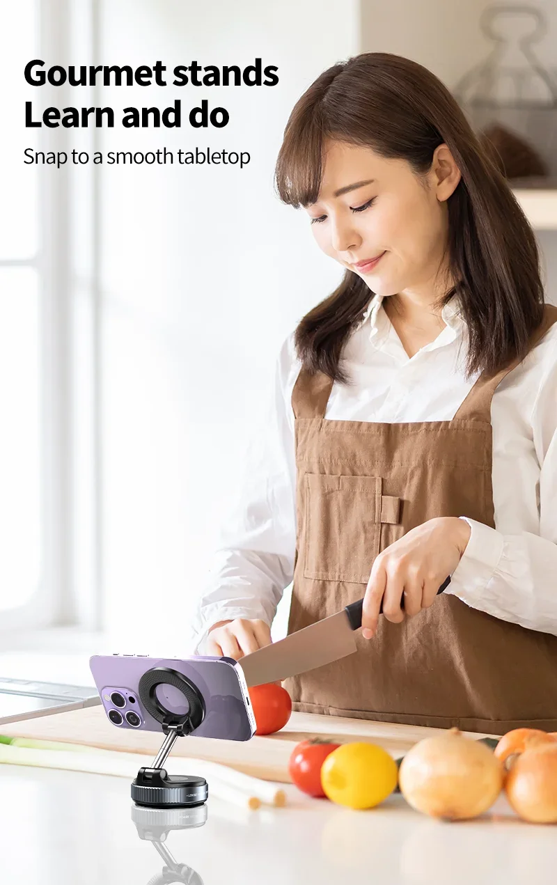 Magnetic Car Phone Holder 360 Rotation Vacuum Mount Foldable Strong Suction