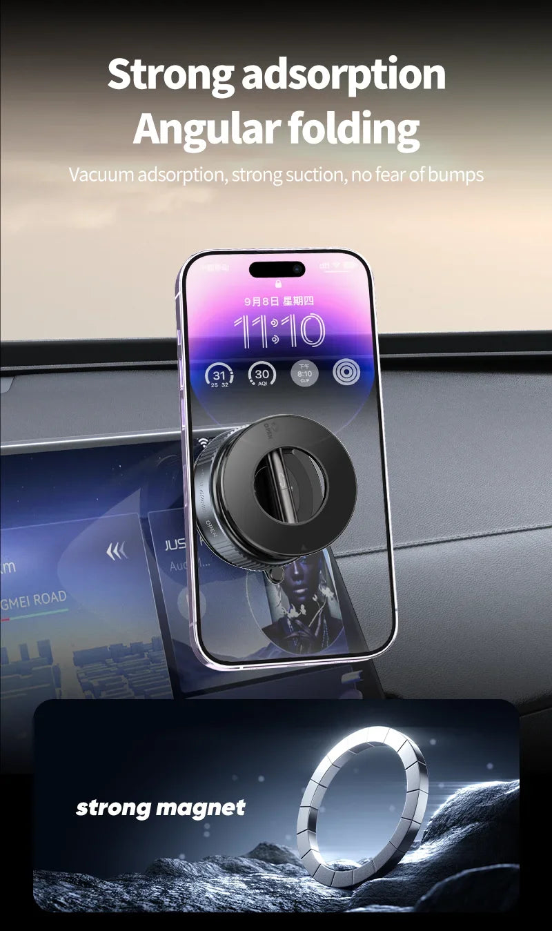 Magnetic Car Phone Holder 360 Rotation Vacuum Mount Foldable Strong Suction