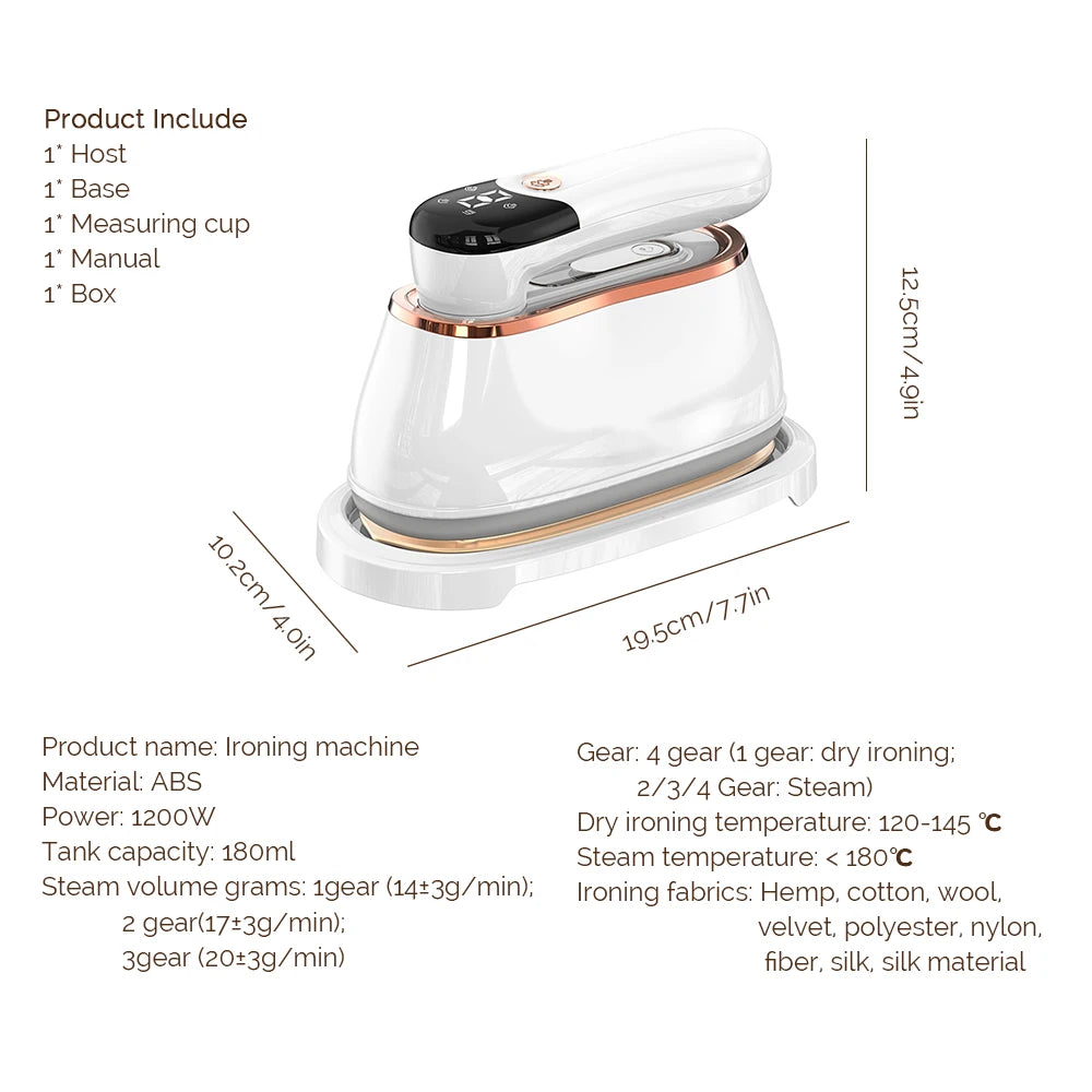Steam Iron For Clothes Portable Handheld 1200W With Fast Heating And Folding Handle