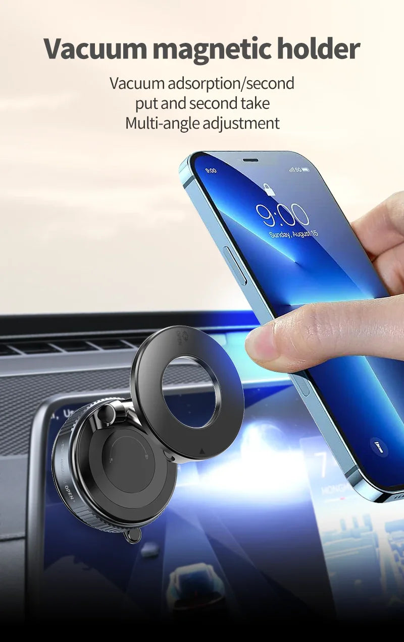 Magnetic Car Phone Holder 360 Rotation Vacuum Mount Foldable Strong Suction