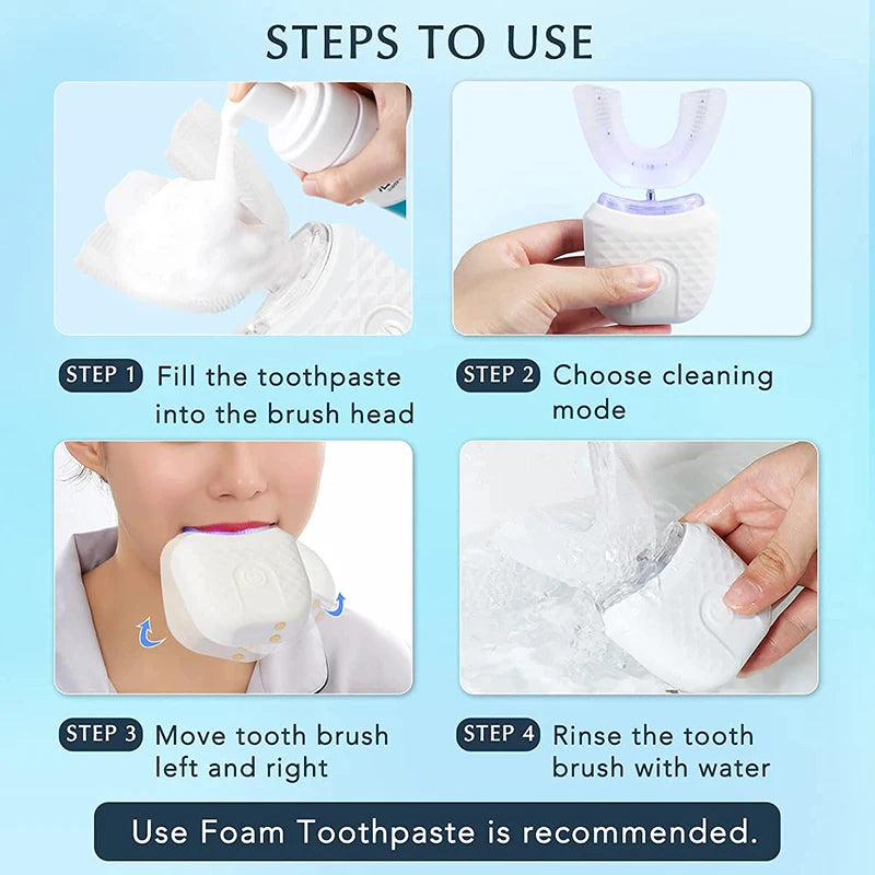 U Shaped Automatic 360 Degrees Ultrasonic Toothbrush Whitening Silicone