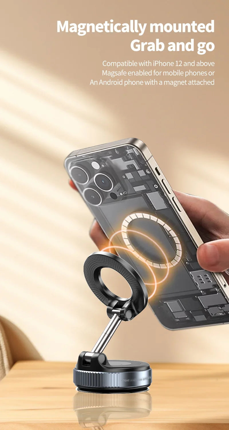 Magnetic Car Phone Holder 360 Rotation Vacuum Mount Foldable Strong Suction