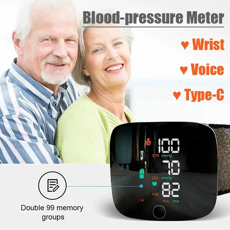 Wrist Blood Pressure Monitor With Voice Function USB Rechargeable And Heart Rate