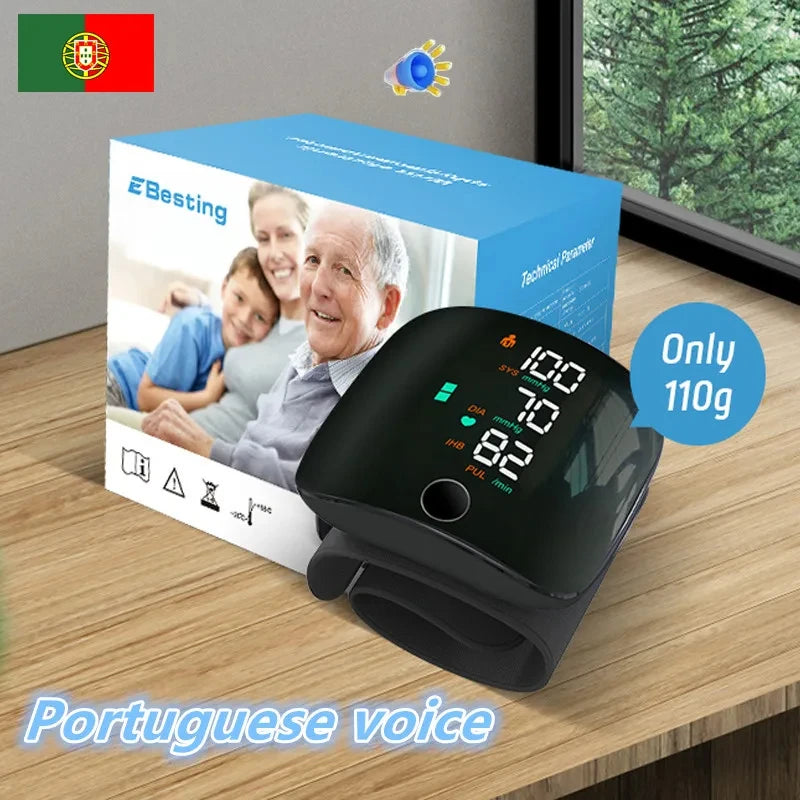 Wrist Blood Pressure Monitor With Voice Function USB Rechargeable And Heart Rate