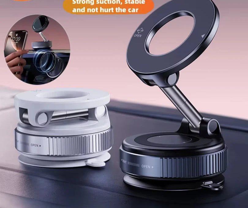 Magnetic Car Phone Holder 360 Rotation Vacuum Mount Foldable Strong Suction
