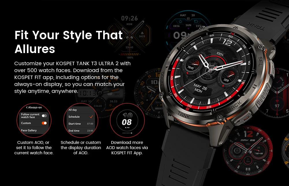 KOSPET TANK T3 Ultra 2 GPS Smartwatch | 60 Tage Akku, AMOLED, 5ATM, IP69K