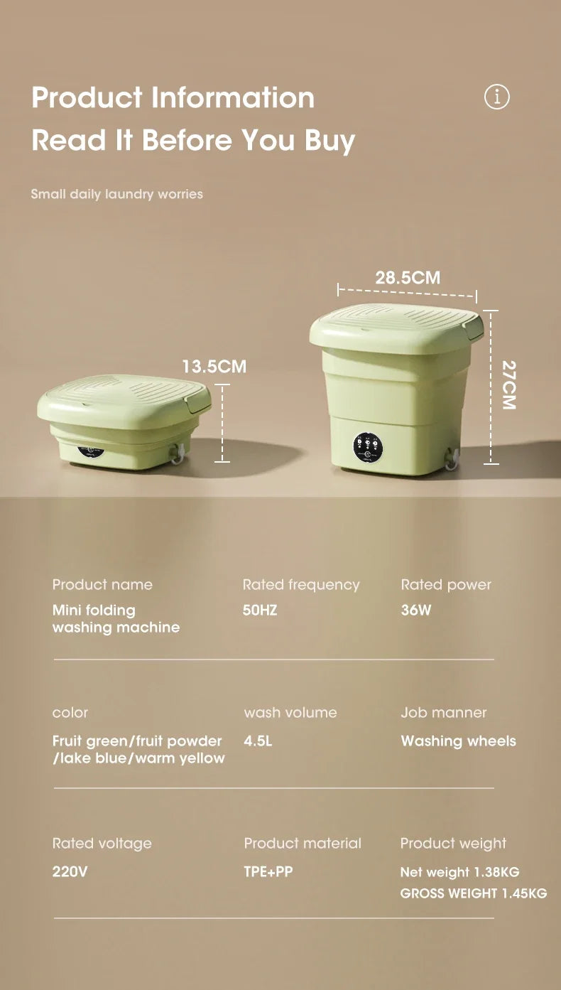 Mini Folding Washing Machine Portable Dryer Travel Laundry