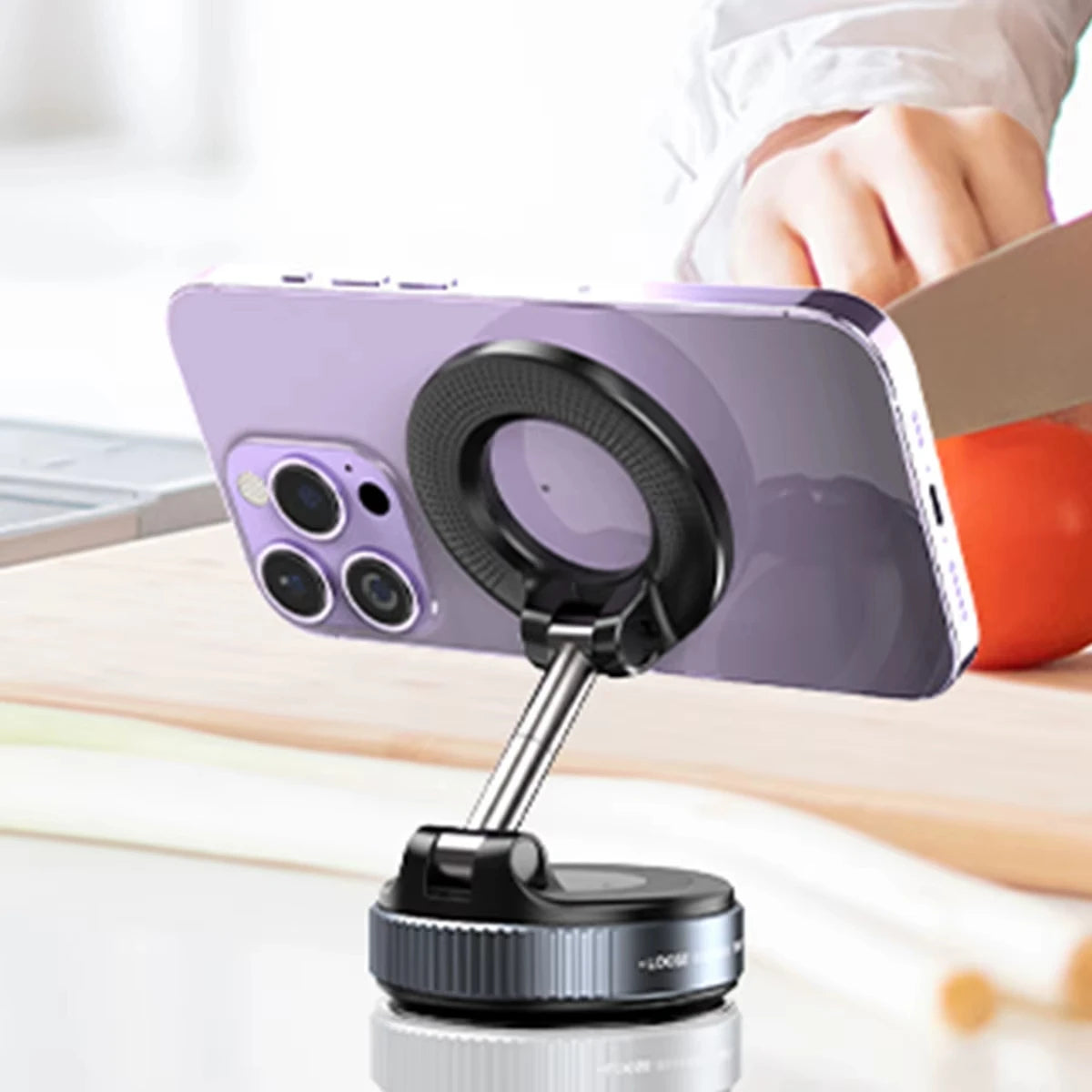 Magnetic Car Phone Holder 360 Rotation Vacuum Mount Foldable Strong Suction