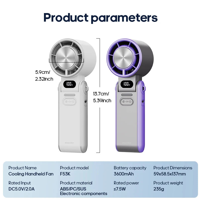 Mini Portable Turbo Fan Rechargeable 3600mAh High Speed Handheld Cooler