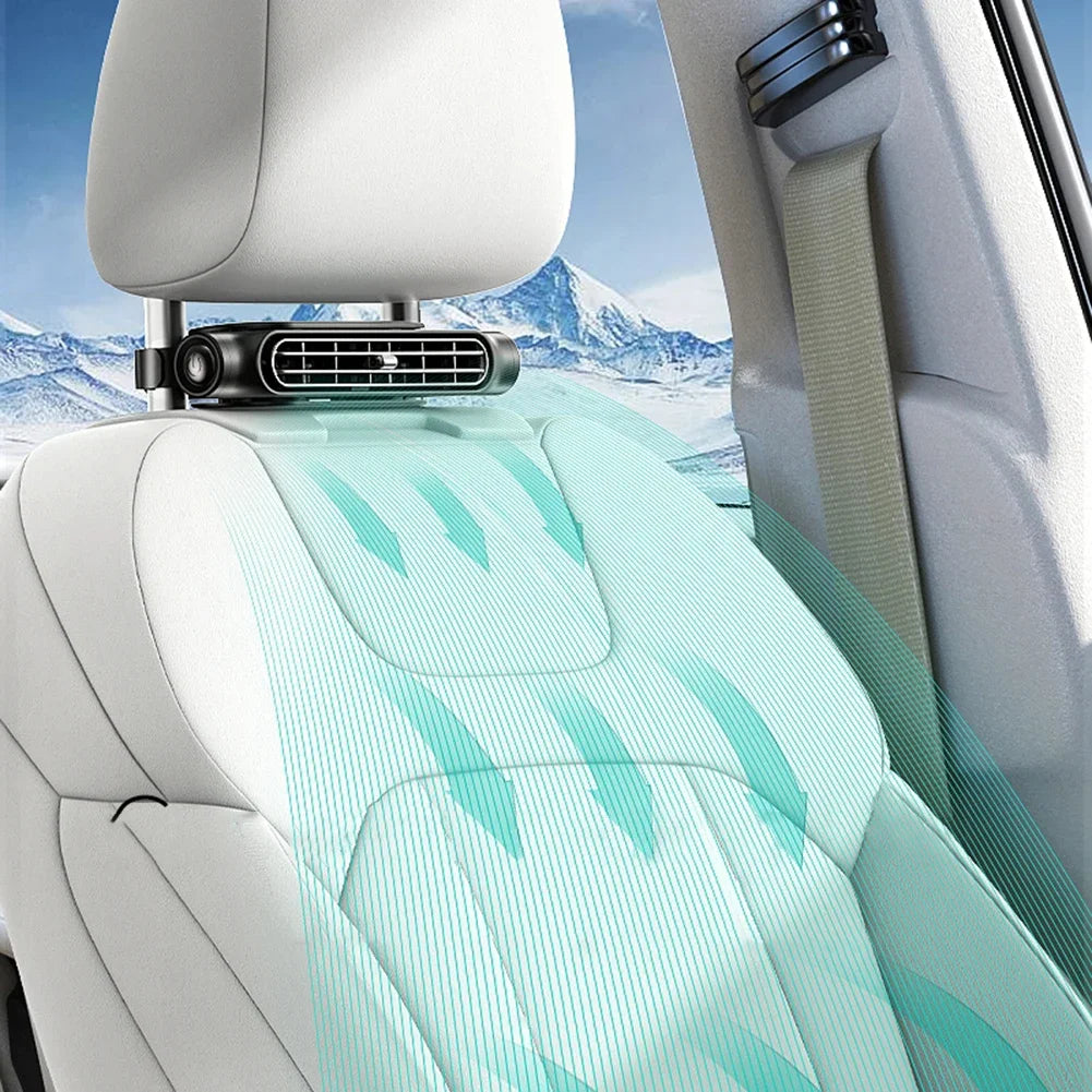 Portable Car Rear Seat Cooling Fan 3 Speeds USB Adjustable Airflow for Hot Weather
