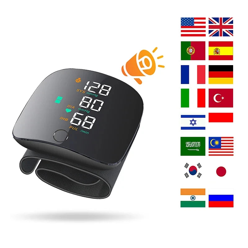 Wrist Blood Pressure Monitor With Voice Function USB Rechargeable And Heart Rate