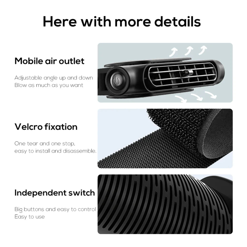 Portable Car Rear Seat Cooling Fan 3 Speeds USB Adjustable Airflow for Hot Weather