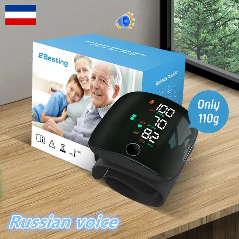 Wrist Blood Pressure Monitor With Voice Function USB Rechargeable And Heart Rate