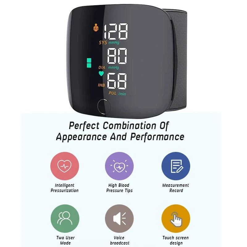 Wrist Blood Pressure Monitor With Voice Function USB Rechargeable And Heart Rate