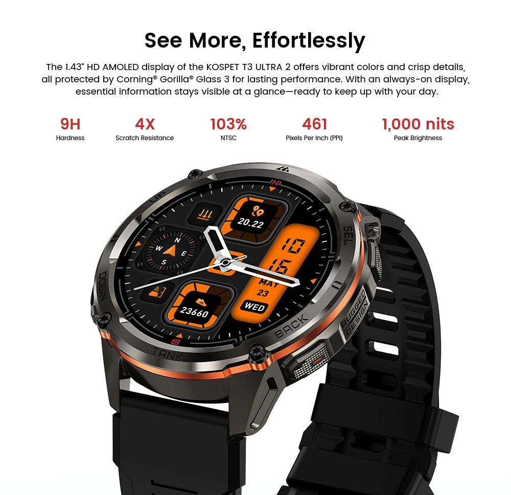 KOSPET TANK T3 Ultra 2 GPS Smartwatch | 60 Tage Akku, AMOLED, 5ATM, IP69K