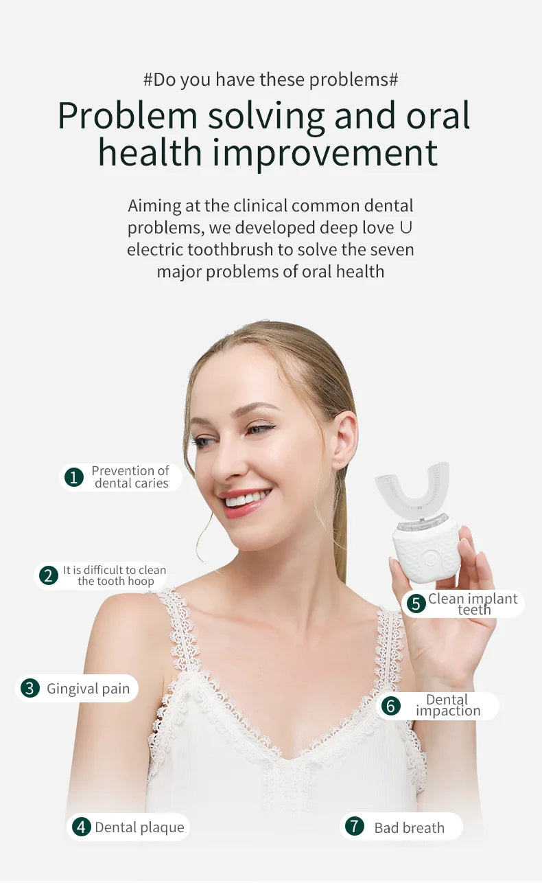 U Shaped Automatic 360 Degrees Ultrasonic Toothbrush Whitening Silicone