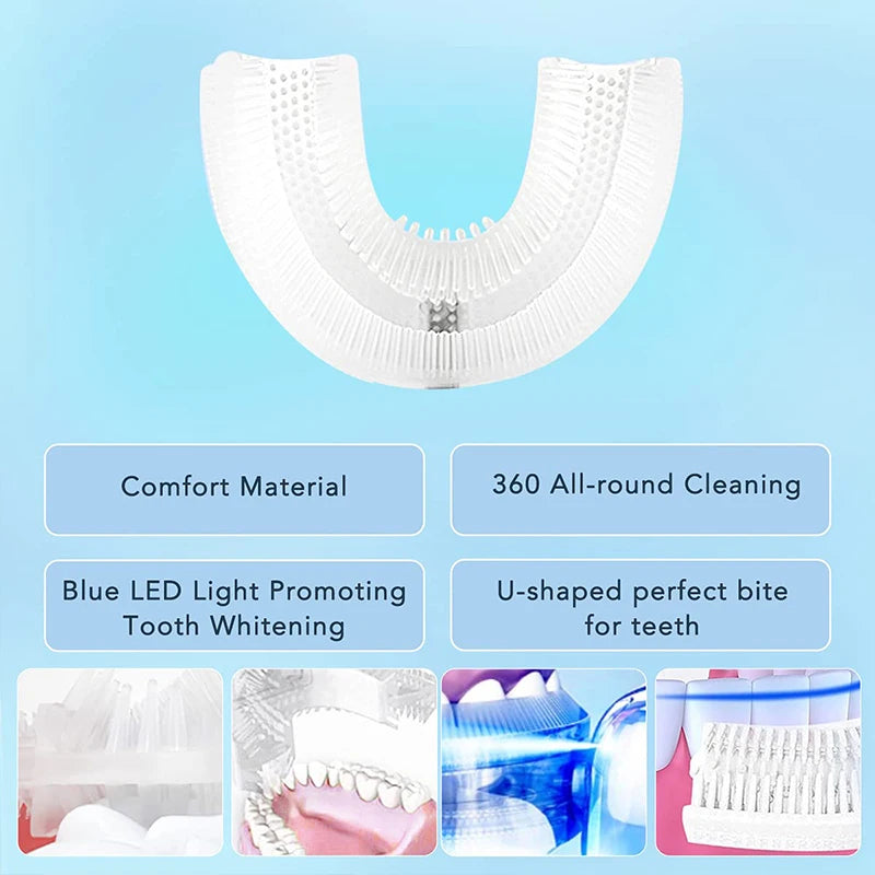 U Shaped Automatic 360 Degrees Ultrasonic Toothbrush Whitening Silicone