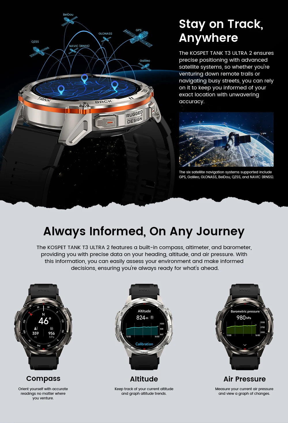 KOSPET TANK T3 Ultra 2 GPS Smartwatch | 60 Tage Akku, AMOLED, 5ATM, IP69K