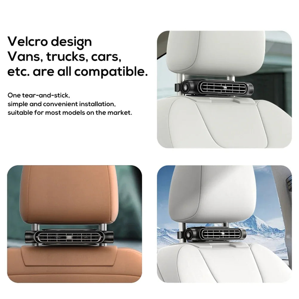 Portable Car Rear Seat Cooling Fan 3 Speeds USB Adjustable Airflow for Hot Weather
