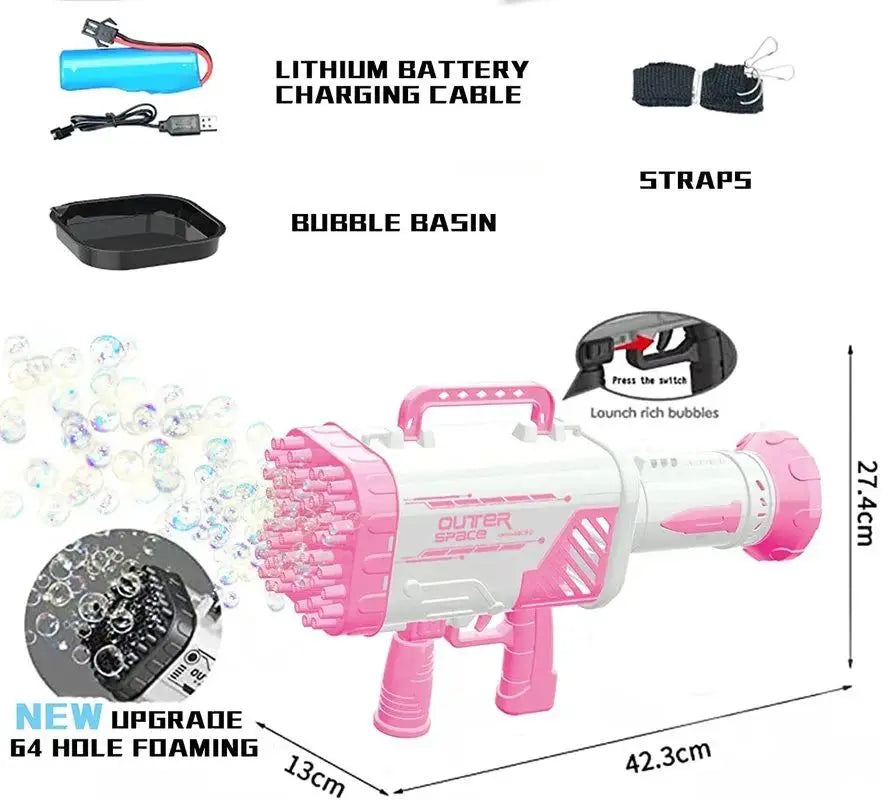 Bubble Gun With 69 Holes For Fun Colorful Bubble Play