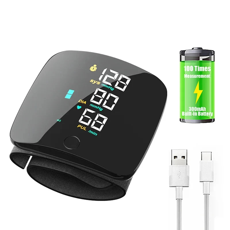 Wrist Blood Pressure Monitor With Voice Function USB Rechargeable And Heart Rate